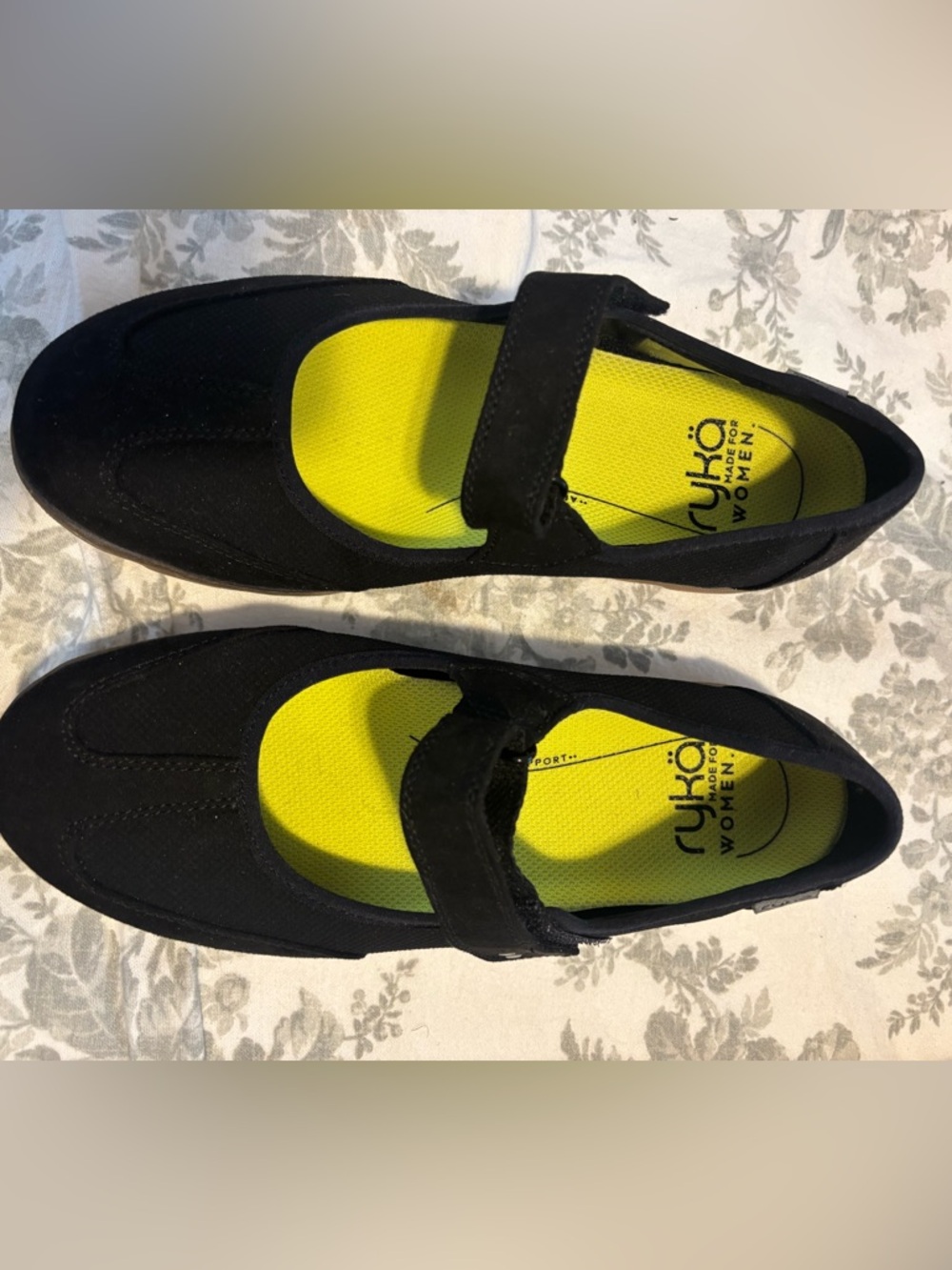 Ryka Black Mary Jane Sneakers with Neon Yellow Insoles. Worn 1 time for 1 hour.